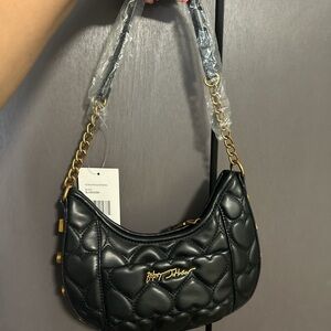 Betsey Johnson Black Heart Quilted Shoulder Bag